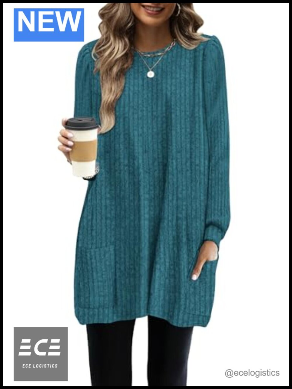OFEEFAN Women's Long Sleeve Tunic Sweater with Pockets Loose Fit Pullover